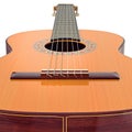 Bridge wooden acoustic guitar, close view