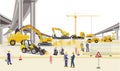 Bridges construction site with construction workers, illustration Royalty Free Stock Photo