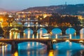 Bridges with historic Charles Bridge and Vltava river at night in Prague Royalty Free Stock Photo