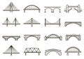 Bridges line icon set, city architecture construction Royalty Free Stock Photo