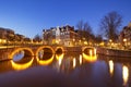 Bridges over canals in Amsterdam at night Royalty Free Stock Photo