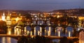 Bridges over Danube in Prague at night, Czech Republic, aerial view Royalty Free Stock Photo