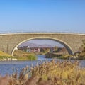 Bridges over man made Oquirrh Lake in Daybreak UT Royalty Free Stock Photo