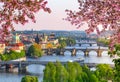 Bridges over Vltava river in Prague at spring sunset, Czech Republic Royalty Free Stock Photo