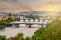 Bridges over Vltava river in Prague at sunset, Czech Republic Royalty Free Stock Photo