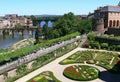 Bridges and part of the city of Albi with the gardens of the bishopric in the forground Royalty Free Stock Photo