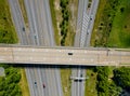 Bridges, roads top aerial view of highway of urban elevated road junction and interchange overpass in city with traffic Cleveland Royalty Free Stock Photo