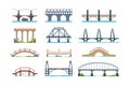 Bridges. Wooden iron aqueduc with column modern architectural objects vector bridge in flat style