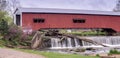 Bridgeton covered bridge and waterfall Royalty Free Stock Photo