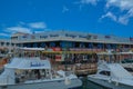 Motor boats moored in the downtown marina bay. Bridgetown, Barbados, Caribbean Royalty Free Stock Photo