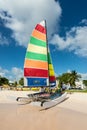 Colorful sail on the Catamaran at Brownes beach in Barbados