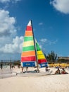 Colorful sail on the Catamaran at Brownes beach in Barbados