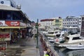 Crowded waterfront in the downtown marina in Bridgetown, Barbados Royalty Free Stock Photo