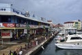 Crowded waterfront in the downtown marina in Bridgetown, Barbados Royalty Free Stock Photo
