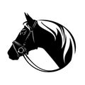 Bridled horse side view head black and white vector silhouette outline Royalty Free Stock Photo