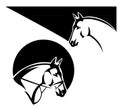 Bridled horse and wild mustang side view head black vector outline Royalty Free Stock Photo