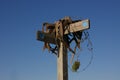 Bridleway sign barbed wire metal