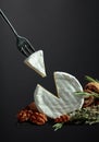 Brie cheese and fork with triangle piece Royalty Free Stock Photo