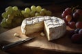 Brie cheese on wooden board