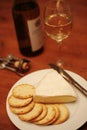 Brie crackers white wine Royalty Free Stock Photo