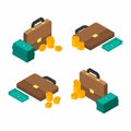 Briefcase, Bag, Coin, Dollar, Isometric, Flat icon