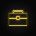 briefcase, bag yellow neon icon .Transparent background. Yellow neon vector icon