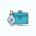 briefcase, business, case, open, portfolio Flat Icon. green and Yellow sign and symbols for website and Mobile appliation. vector Royalty Free Stock Photo