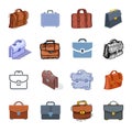 Briefcase business suitcase bag and baggage accessory for work or office illustration set bagged case isolated on white