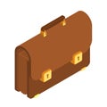 Briefcase. 3d Isometric Briefcase icon. Brown briefcase with golden lock. Briefcase male brown. Business portfolio illustration, Royalty Free Stock Photo