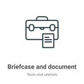 Briefcase and document outline vector icon. Thin line black briefcase and document icon, flat vector simple element illustration Royalty Free Stock Photo