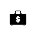 Briefcase with Dollar, Money Suitcase. Flat Vector Icon illustration. Simple black symbol on white background. Briefcase with Royalty Free Stock Photo