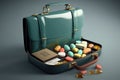 briefcase, filled with cough drops and other essentials for a day of business meetings