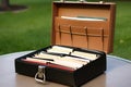 a briefcase filled with resumes