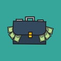 Briefcase full of money. doodle handdrawn style Royalty Free Stock Photo