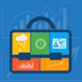 Briefcase with graph clock badge money cloud