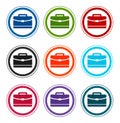 Briefcase icon flat round buttons set illustration design Royalty Free Stock Photo