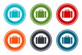 Briefcase icon flat vector illustration design round buttons collection 6 concept colorful frame simple circle set Royalty Free Stock Photo