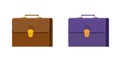 Briefcase icon vector graphic set, handbag office case isolated leather brown and purple design illustration clipart image, hand