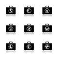 Briefcase icons with currency symbols