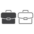 Briefcase line icon, portfolio outline and solid vector sign