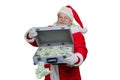 Briefcase with money in Santa Claus hands. Royalty Free Stock Photo