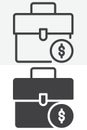 Briefcase money tax line and solid vector icon set Royalty Free Stock Photo