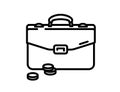 Briefcase outline icon with coins. Investments and loans. Trading on the stock exchange. Investment portfolio. Vector.