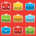 Briefcase, a set of colored cartoon business briefcases in a white outline. Vector illustration. Royalty Free Stock Photo