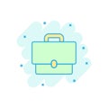 Briefcase sign icon in comic style. Suitcase vector cartoon illustration on white isolated background. Baggage business concept Royalty Free Stock Photo
