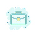Briefcase sign icon in comic style. Suitcase vector cartoon illustration on white isolated background. Baggage business concept Royalty Free Stock Photo