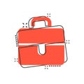 Briefcase sign icon in comic style. Suitcase vector cartoon illustration on white isolated background. Baggage business concept Royalty Free Stock Photo