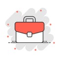 Briefcase sign icon in comic style. Suitcase vector cartoon illustration on white isolated background. Baggage business concept Royalty Free Stock Photo