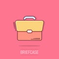 Briefcase sign icon in comic style. Suitcase vector cartoon illustration on white isolated background. Baggage business concept Royalty Free Stock Photo