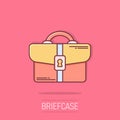 Briefcase sign icon in comic style. Suitcase vector cartoon illustration on white isolated background. Baggage business concept Royalty Free Stock Photo